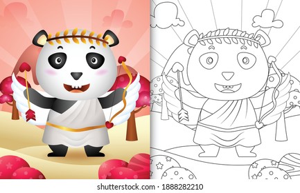 coloring book for kids with a cute panda angel using cupid costume themed valentine day