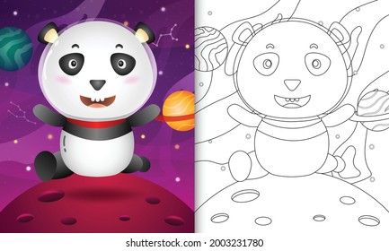coloring book for kids with a cute panda in the space galaxy