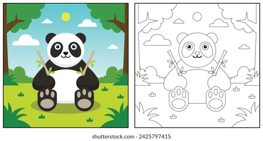 libro para colorear para niños con una ilustración de panda lindo