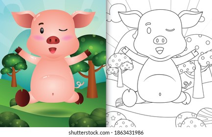 coloring book for kids with a cute pig character illustration