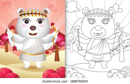 coloring book for kids with a cute polar bear angel using cupid costume themed valentine day
