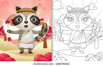 coloring book for kids with a cute raccoon angel using cupid costume themed valentine day