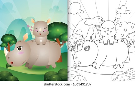 coloring book for kids with a cute rhino character illustration