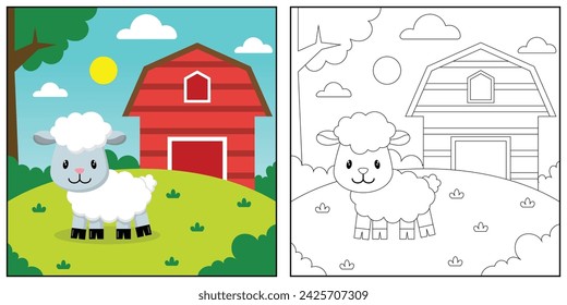 coloring book for kids with a cute sheep character illustration