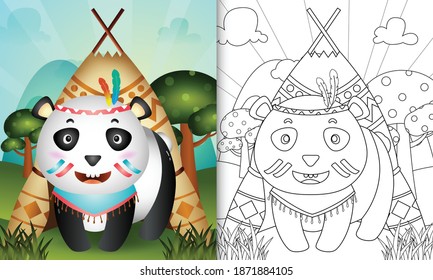 coloring book for kids with a cute tribal boho panda character illustration