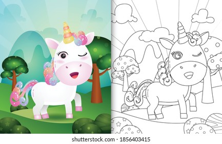 coloring book for kids with a cute unicorn character illustration