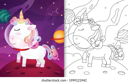 coloring book for kids with a cute unicorn in the space galaxy