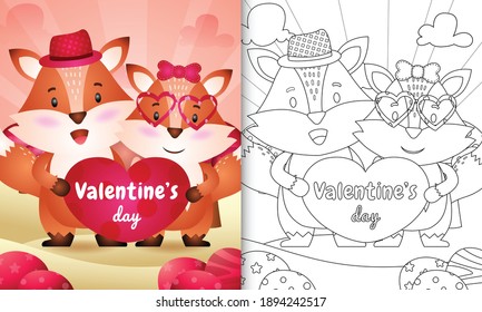 coloring book for kids with Cute valentine's day fox couple illustrated 