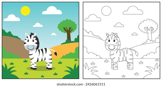 coloring book for kids with a cute zebra character illustration