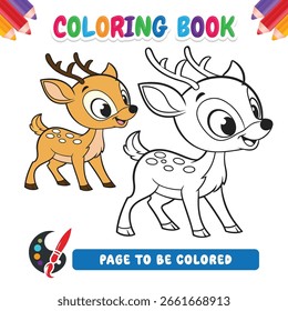 Coloring book for kids, deer vector