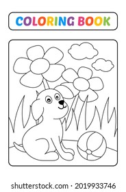 Coloring book for kids, dog vector