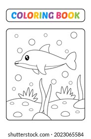 Coloring book for kids, dolphin vector