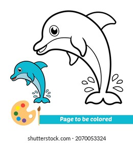 Coloring book for kids, dolphin vector