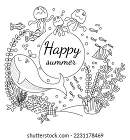 Coloring book for kids, doodle on white background