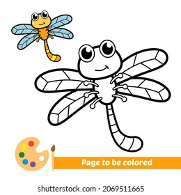 Coloring book for kids, dragonfly vector