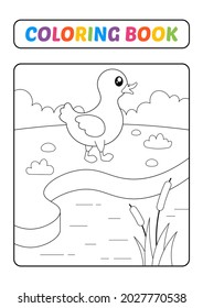 Coloring book for kids, duck vector
