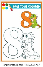 coloring book for kids , eight cute iguana