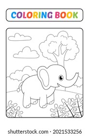 Coloring book for kids, elephant vector