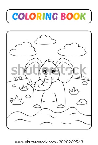 Coloring book for kids, elephant vector