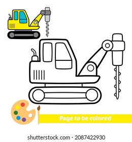 Coloring book for kids, excavator drill vector