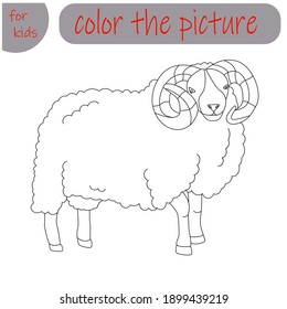 coloring book for kids farm animal, ram, Vector illustration, isolated on a white background