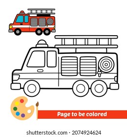 Coloring book for kids, fire truck vector