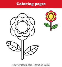 Coloring book for kids, flower with leaves vector , coloring worksheet