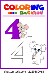 coloring book for kids, four little mouse
