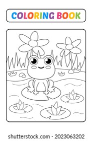 Coloring book for kids, frog vector