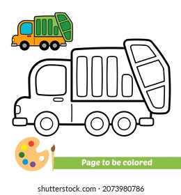 Coloring book for kids, garbage truck vector