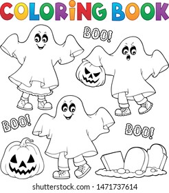 Coloring book kids in ghost costumes 1 - eps10 vector illustration.