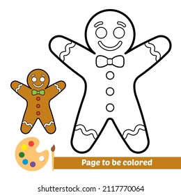 Coloring book for kids, gingerbread man cookie vector