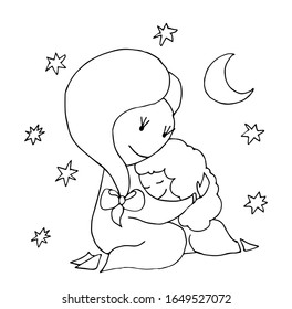 Coloring book for kids - Happy Mother's day. 8 March. Black and white cute cartoon hand drawing kids. Vector illustration.