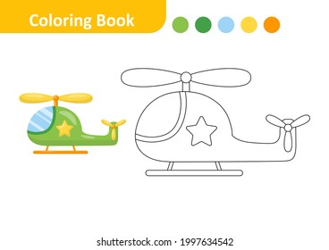 Libro de coloración para niños, vector de helicóptero