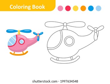 Coloring book for kids, helicopter vector