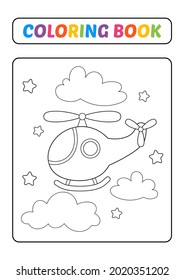 Coloring book for kids, helicopter vector