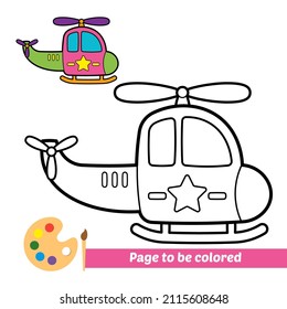 Coloring book for kids, helicopter vector