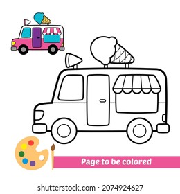 Coloring Book For Kids, Ice Cream Car Vector