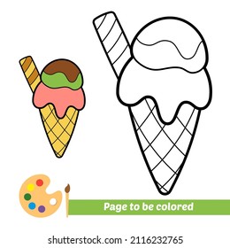 Coloring book for kids, ice cream vector