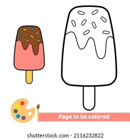 Coloring book for kids, ice cream vector