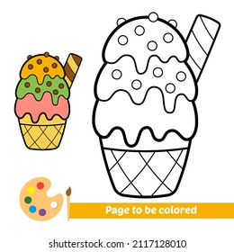 Coloring book for kids, ice cream vector