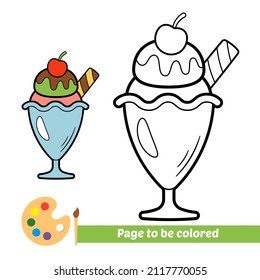 Coloring Book For Kids, Ice Cream In A Glass Vector