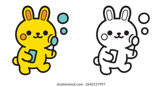 coloring book for kids kawaii bunny cartoon blowing bubbles vector