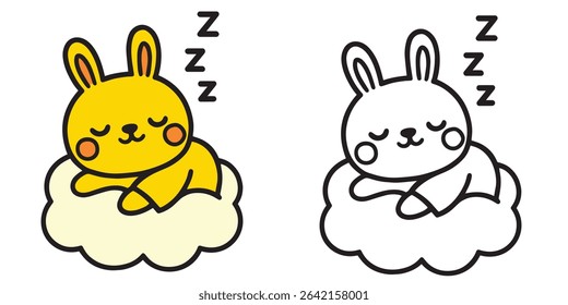 coloring book for kids kawaii bunny cartoon sleeping on cloud vector