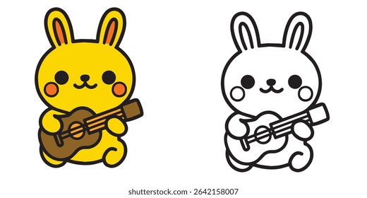 coloring book for kids kawaii bunny cartoon playing guitar vector