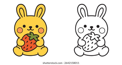 coloring book for kids kawaii bunny cartoon eating strawberry
