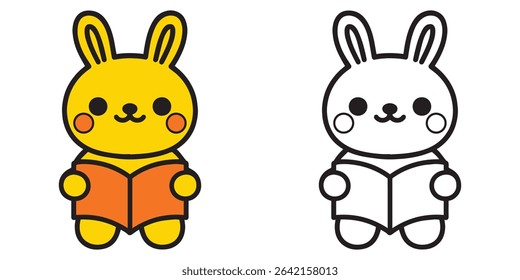 coloring book for kids kawaii bunny cartoon reading a book vector