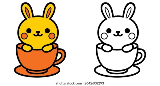 coloring book for kids kawaii bunny cartoon in a teacup vector