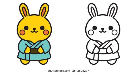 coloring book for kids kawaii bunny cartoon wearing kimono vector