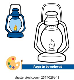 coloring book for kids, kerosene lamp vector